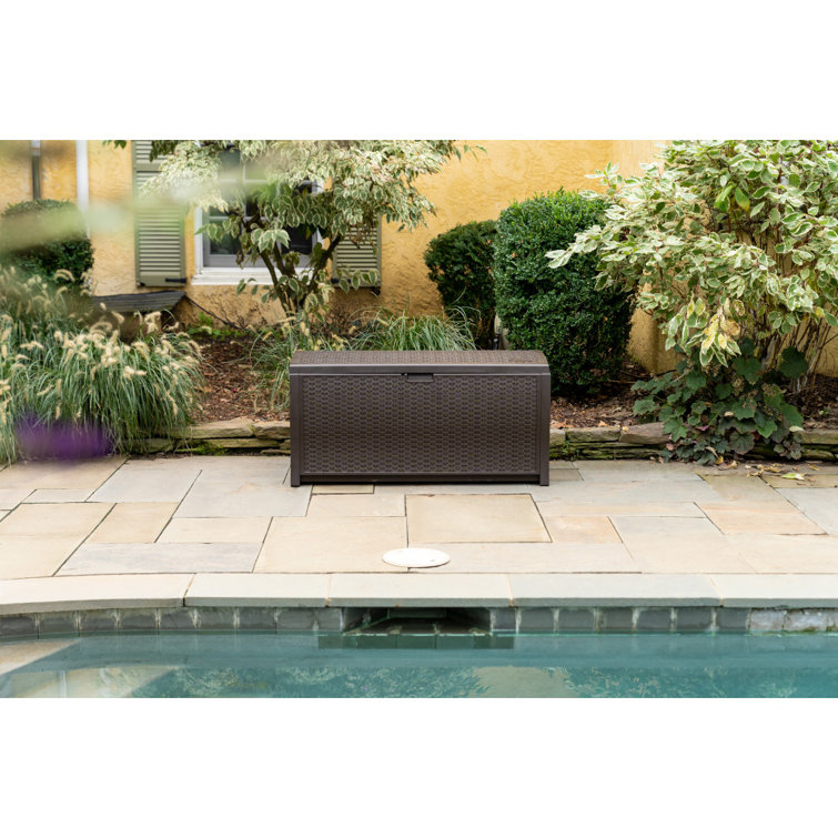 Suncast Wicker 73 Gallon Water Resistant Deck Box in Java